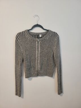 H&M Gray Ribbed Zip-Up Cardigan